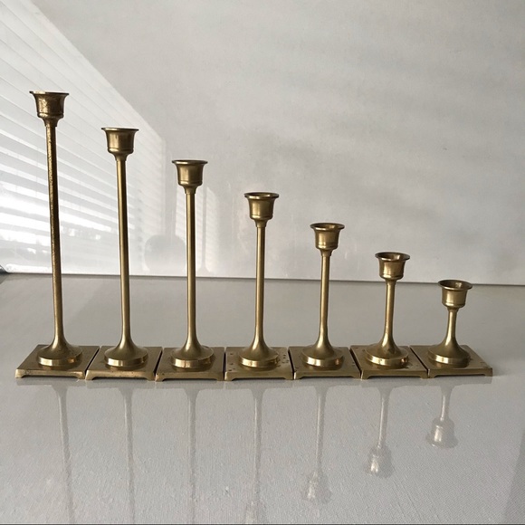 SOLD - Vintage Brass Mid Century Candlesticks / Candleholders - Set of 7